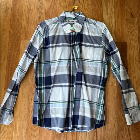 Barbour Men's Navy and Green Plaid Button Down Shirt - Picture 1 of 1